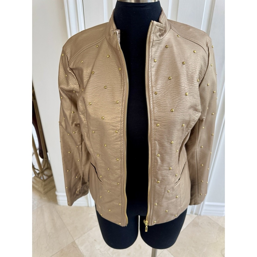 Ruby Rd Gold Studded Faux Leather  Jacket - 80's Glam - Size 8 - Fun Party Retro
